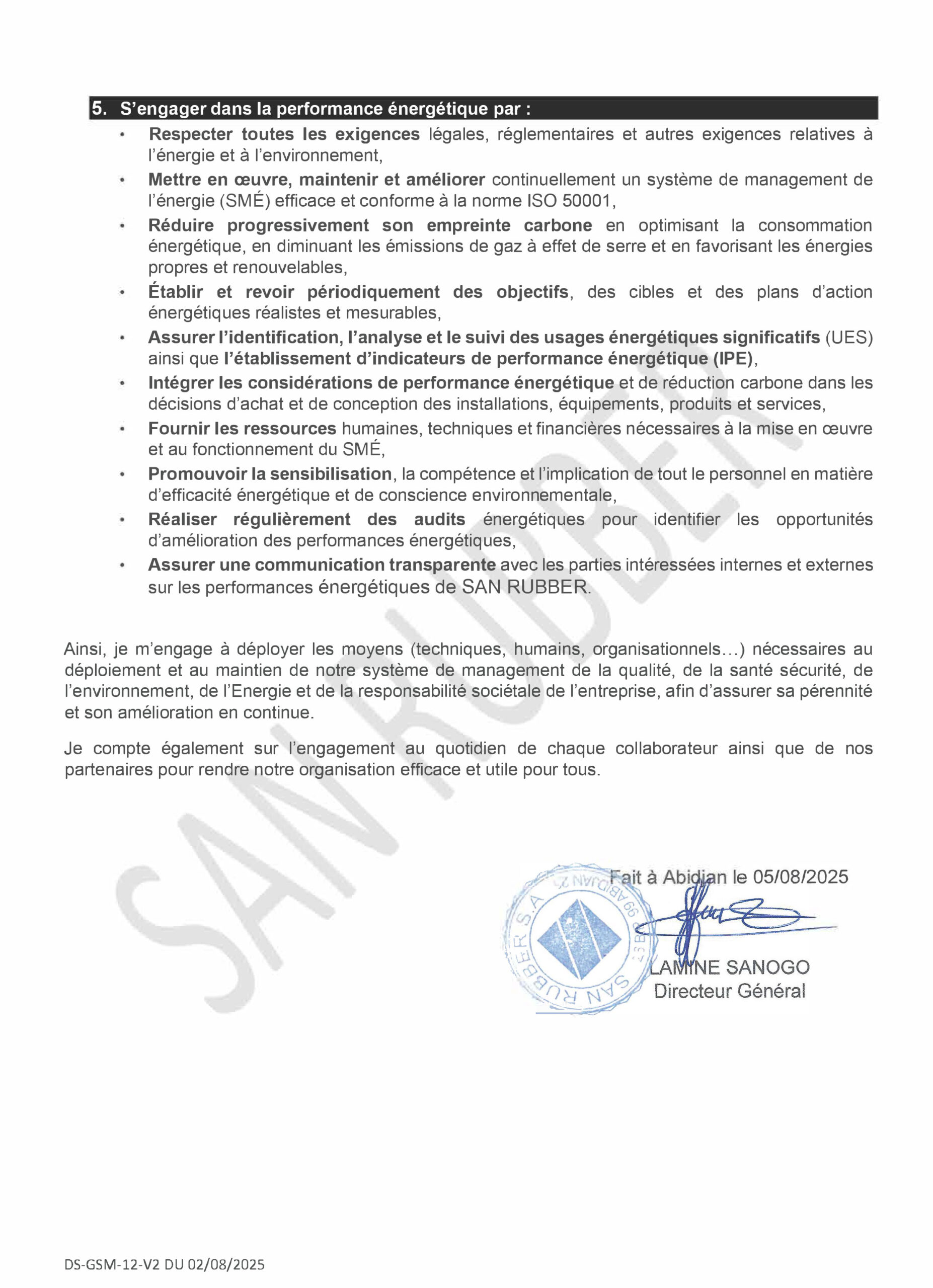 Politique QSEÉ RSE SAN RUBBER